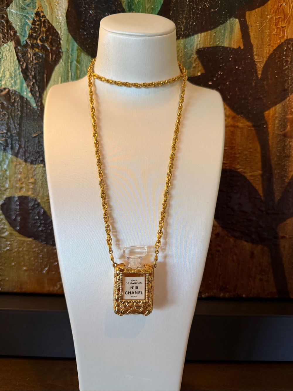 CHANEL Vintage Gold-Tone Perfume Bottle Pendant Necklace With COA